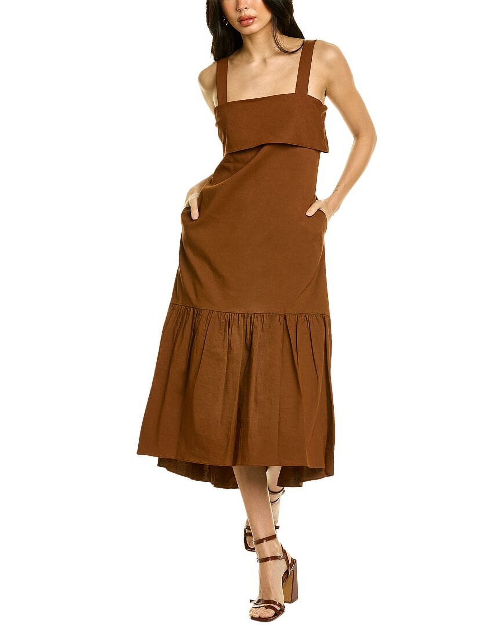 chinese dress ladies Marcella Chestnut Linen Smocked Midi Dress (M) – Momni Boutique