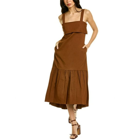Theory womens  Linen Blend Midi Dress, L, Brown