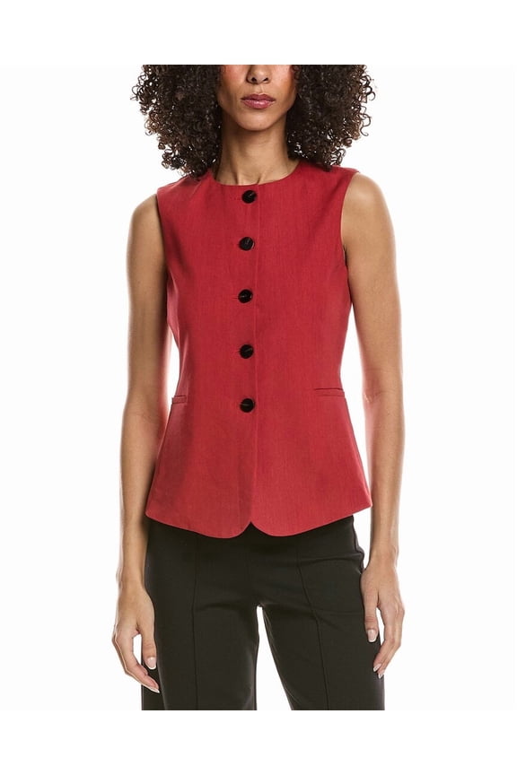 womens  Linen-Blend Vest, 2, Red