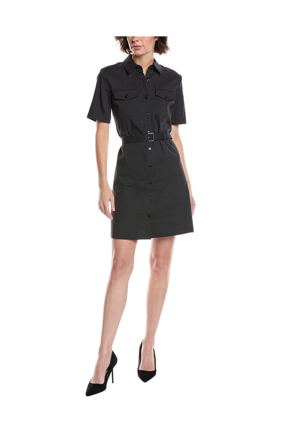 womens Mini Linen-Blend Shirt Dress, 6, Blue