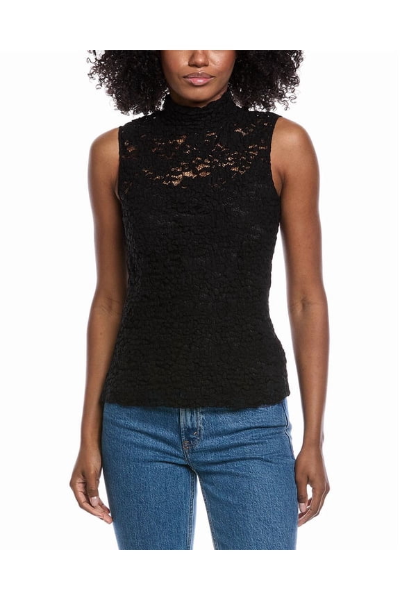 womens Mock Neck T-Shirt, p, Black