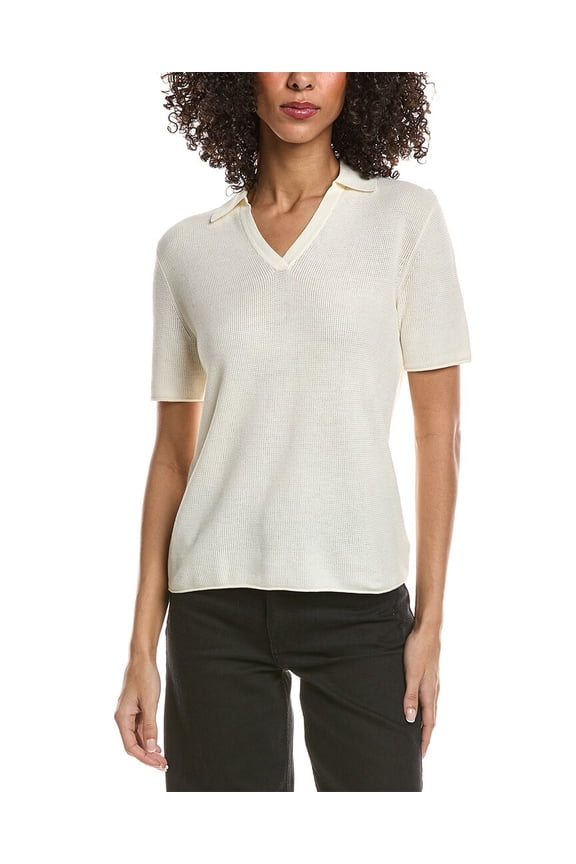 womens Open Collar Top, l, White