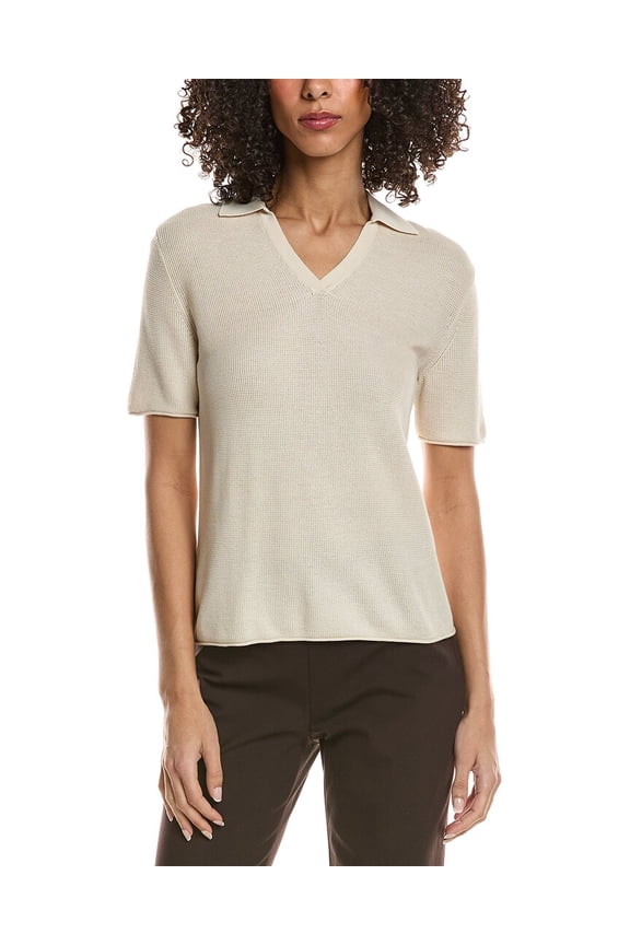 womens Open Collar Top, m, Tan