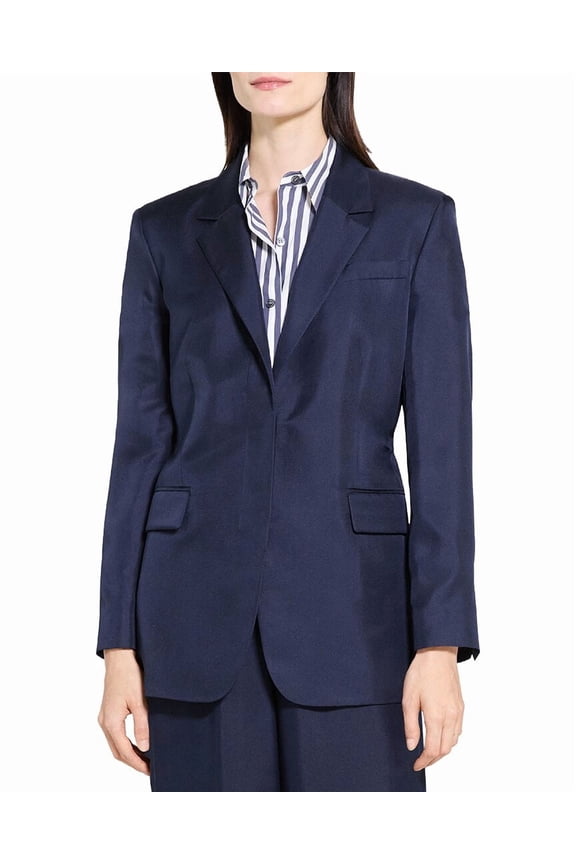 womens Oversized Silk Blazer, 00, Blue