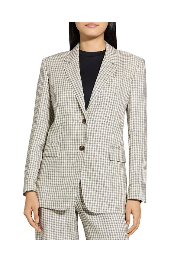 womens Oversized Straight Linen-Blend Blazer, 2, White