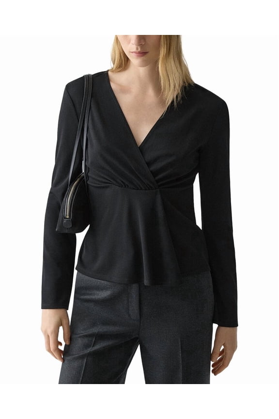 womens Pleat Top Woven Top, 2, Black