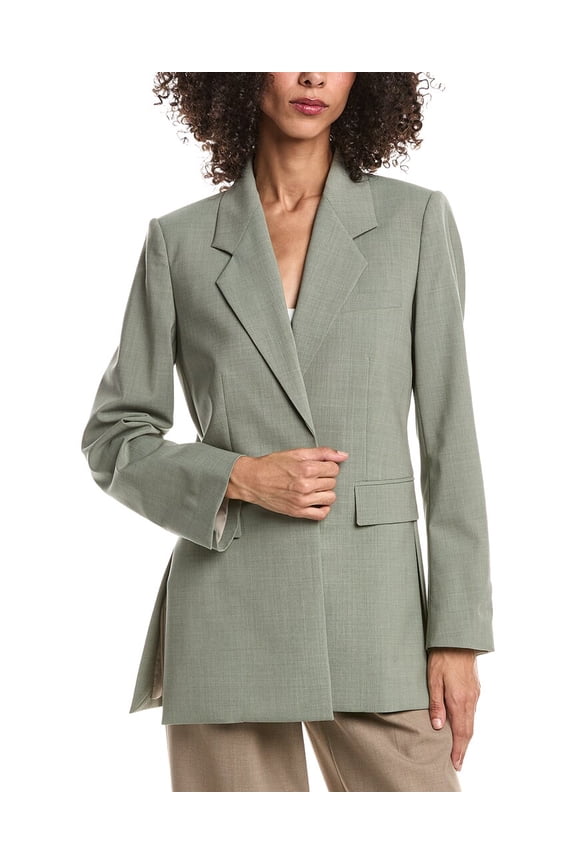 womens  Relaxed Slash Wool-Blend Blazer, 2, Brown