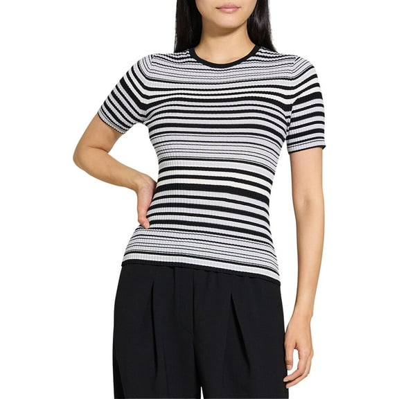 Theory womens  Rib Stripe Wool T-Shirt, m, Black