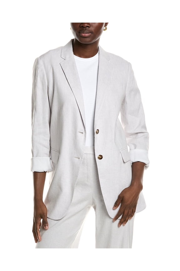 womens Rolled Sleeve BF Linen-Blend J Jacket, 00, White