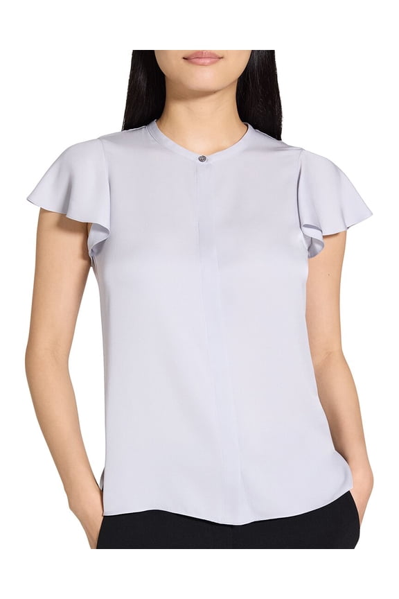 womens Ruffle Sleeve Top, m, Blue