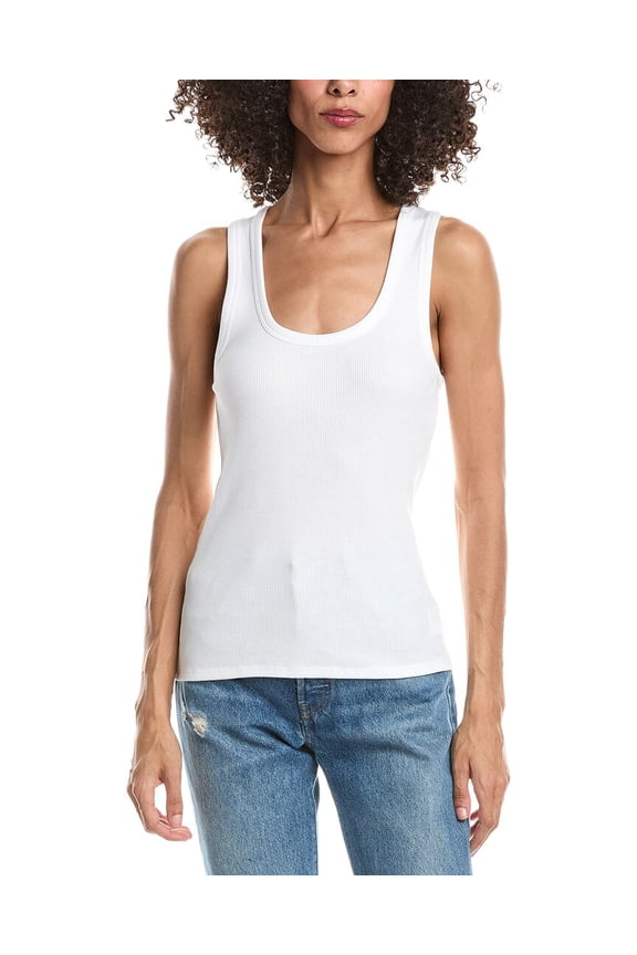 womens Scoop Neck Rib Tank Top, XL, White