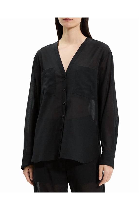 womens  Sheer Lightweight Wool Shirt, m, Black