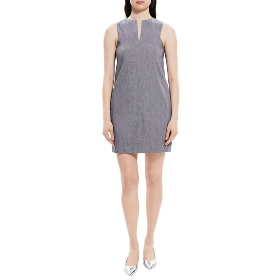 Theory womens  Slit Linen-Blend Shift Dress, 6, Blue