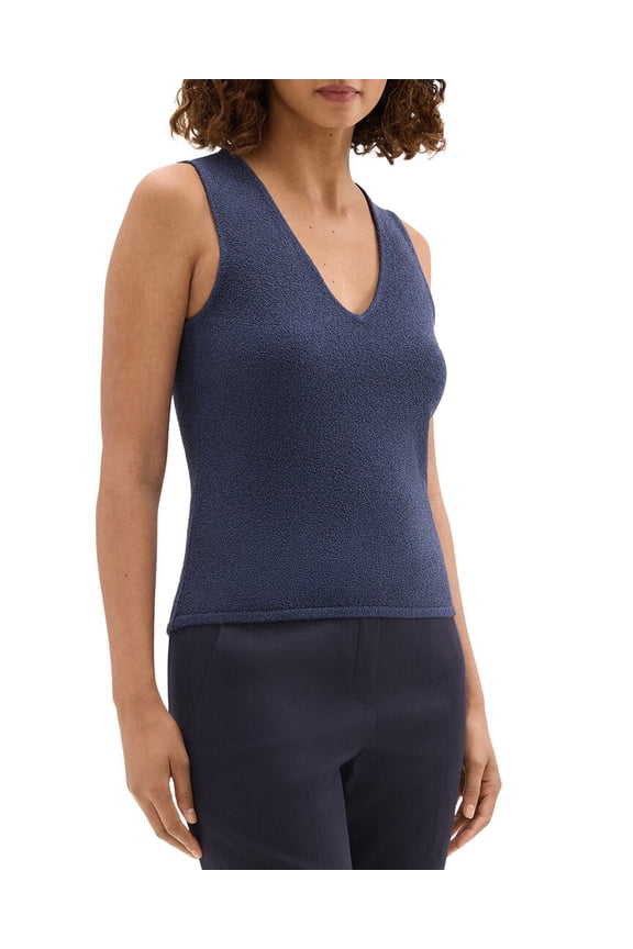 womens V-Neck Boucle Tank Top, m, Blue