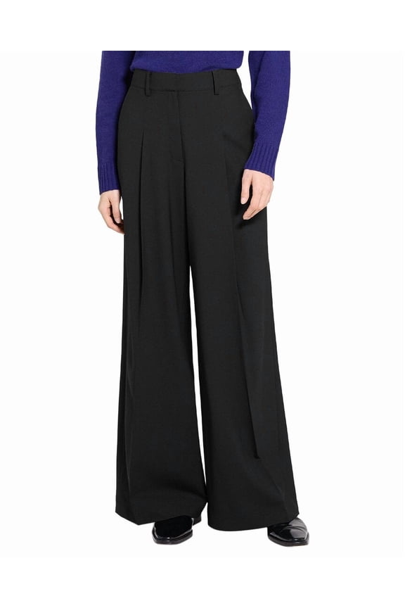 womens Wide Pleat Trouser Wool-Blend Pant, 00, Black