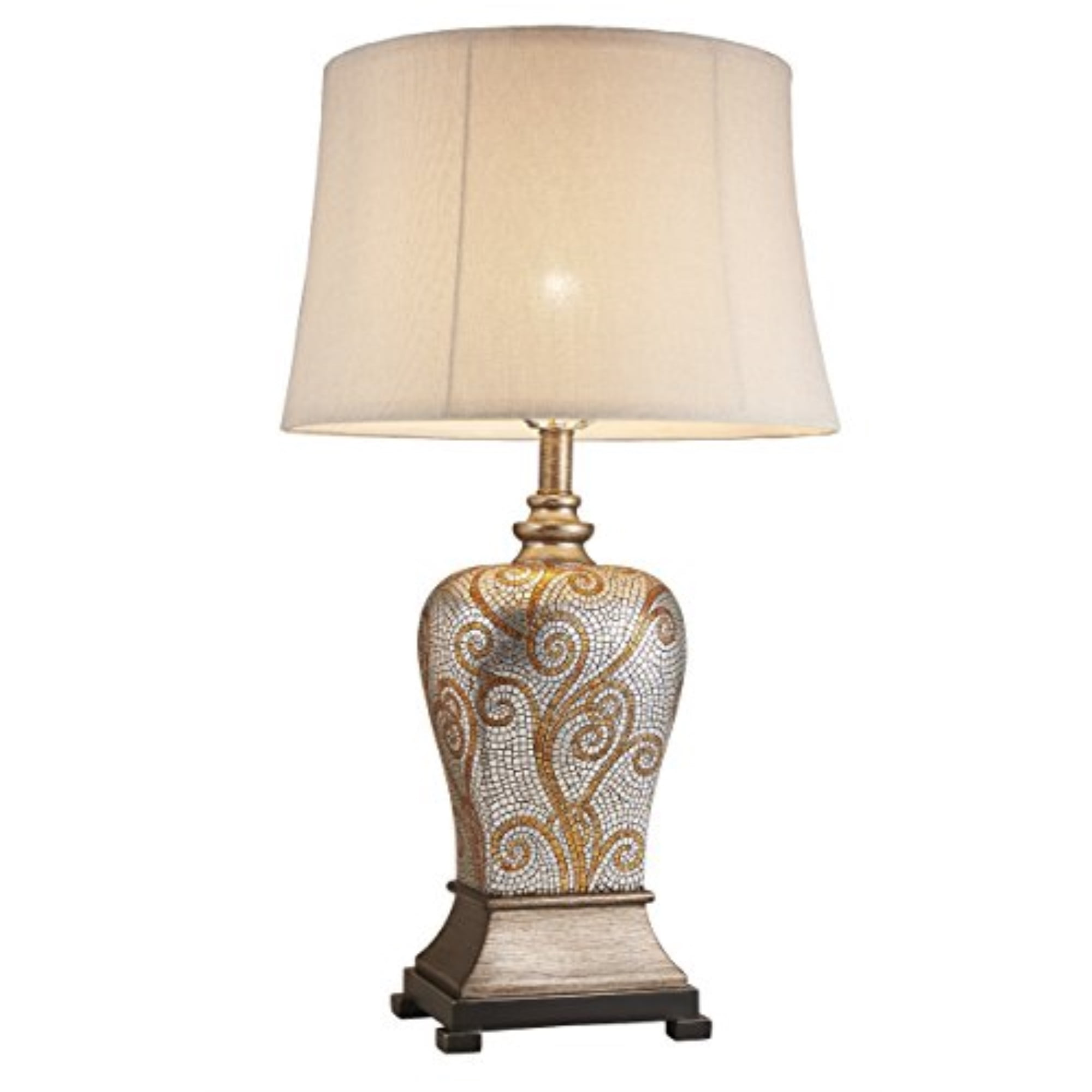 Edison Bronze Mosaic Table Lamp with Beige Linen Shade