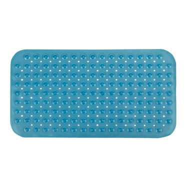 Thera|Care Bath Mat | Non-Slip Textured Surface | 15” x 27” | Secure Suction Cup with Drain Holes | Bathtub Length | Clear Blue
