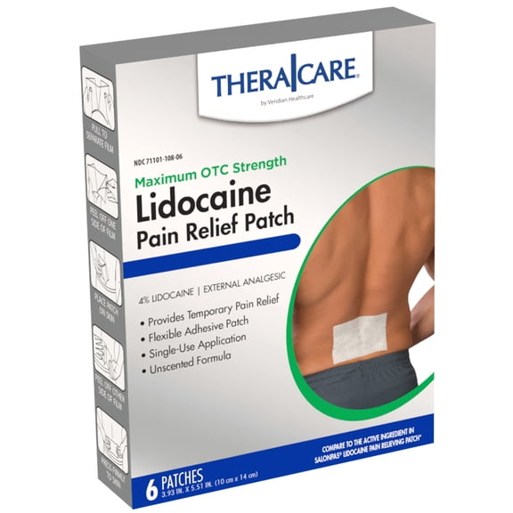 Thera|Care Maximum Strength OTC Pain Relief Patch | 4% Lidocaine Patch | 3.9 x 5.5 | 6-Count Box