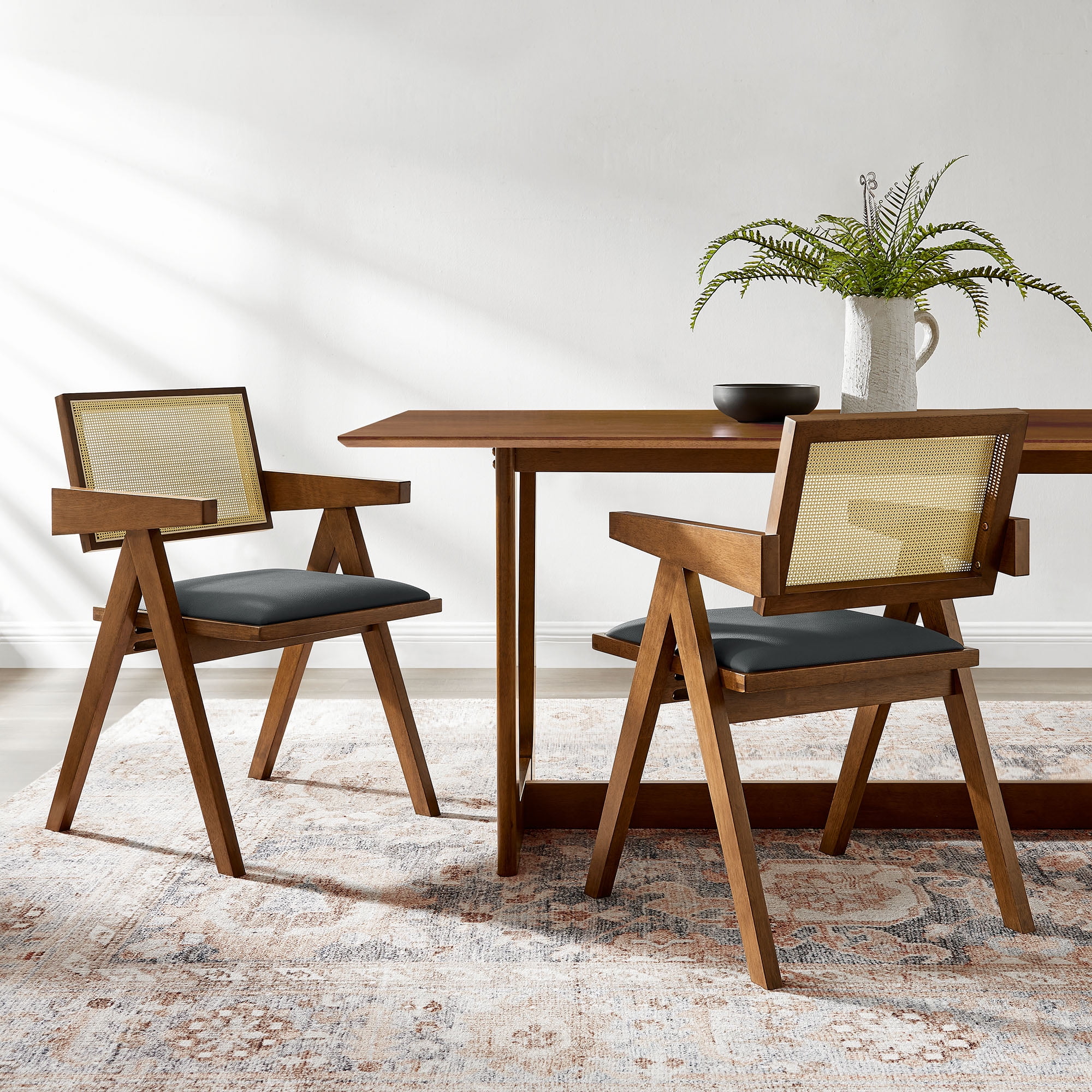 Thera Dining Armchairs Set of 2 in Walnut Black