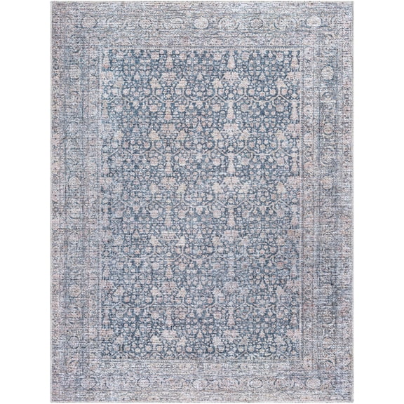 BoutiqueRugs Thera Traditional Area Rug - Machine Washable - Blue, Navy Blue, Off White - 2' x 2'11"