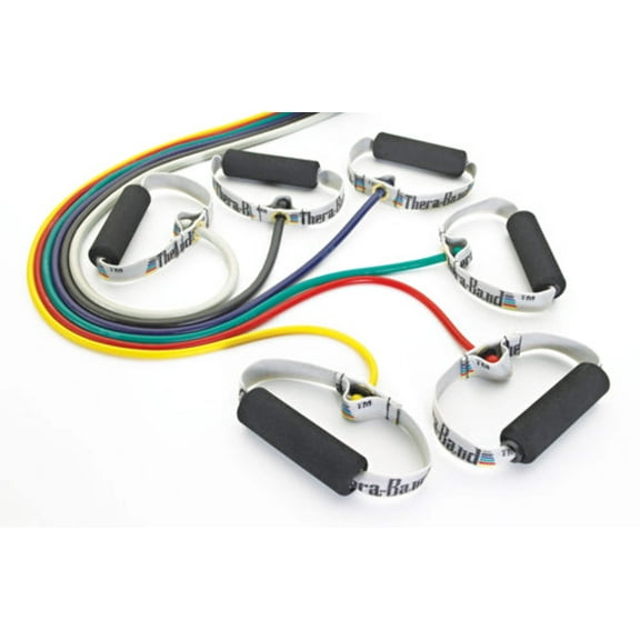 TheraBand Professional Latex Resistance Tubing with Handles, Soft Handles, 48 Inch, Green, Heavy, Intermediate Level 1