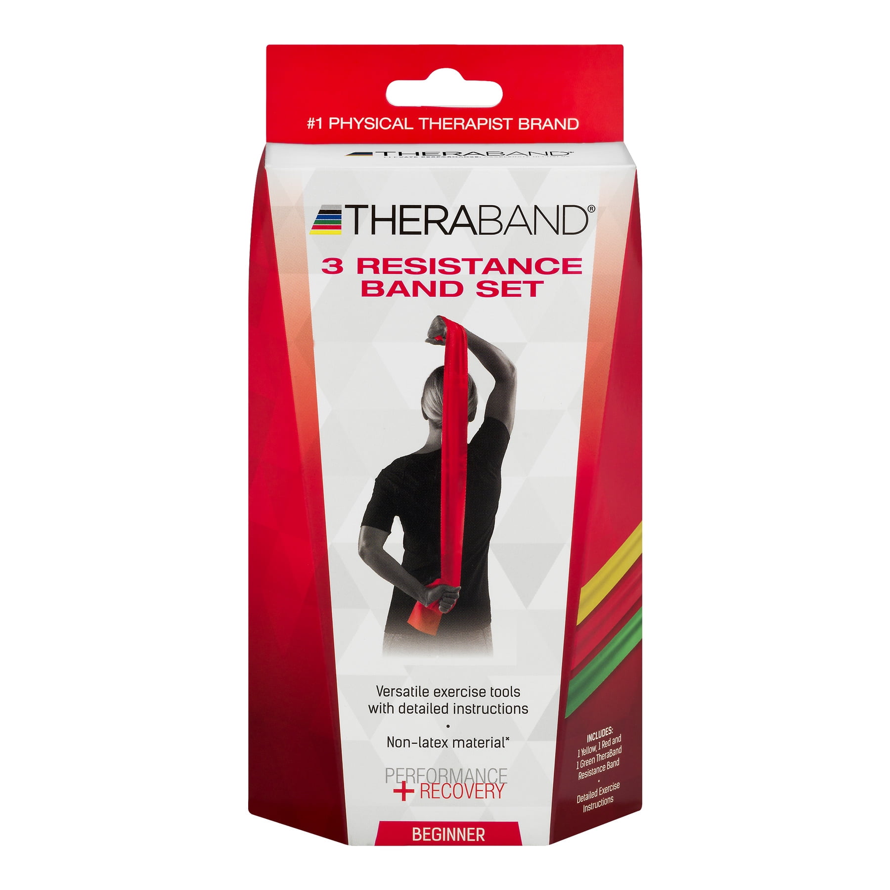 TheraBand Professional Non-Latex Resistance Bands, Yellow & Red & Green,  Beginner Set