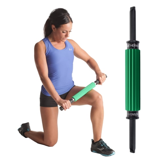 THERABAND Roller Massager+, 19"-21" Retractable Muscle Massage Stick for Full-Body Use, Deep Tissue & Trigger Point Self-Massage, Portable Handheld Fascia Release Tool for Runners, Athletes