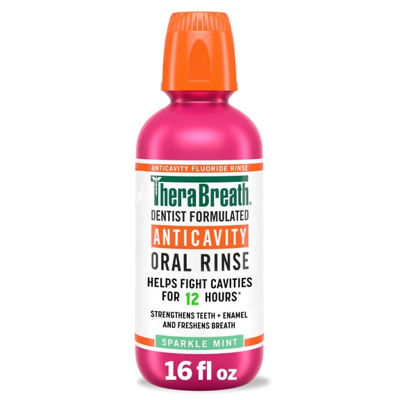 TheraBreath Anticavity Alcohol-Free Mouthwash, Mouthrinse with Fluoride, Sparkle Mint, 16 fl oz