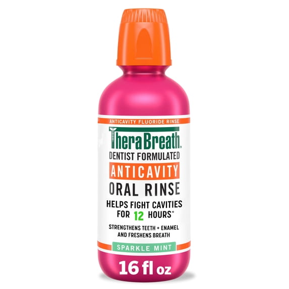 TheraBreath Anticavity Alcohol-Free Mouthwash, Mouthrinse with Fluoride, Sparkle Mint, 16 fl oz