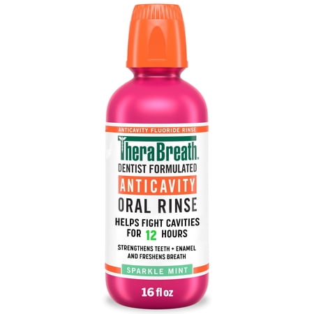 TheraBreath Anticavity Alcohol-Free Mouthwash, Mouthrinse with Fluoride, Sparkle Mint, 16 fl oz