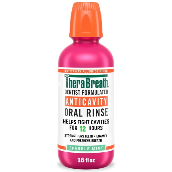 TheraBreath Anticavity Alcohol-Free Mouthwash, Mouthrinse with Fluoride, Sparkle Mint, 16 fl oz
