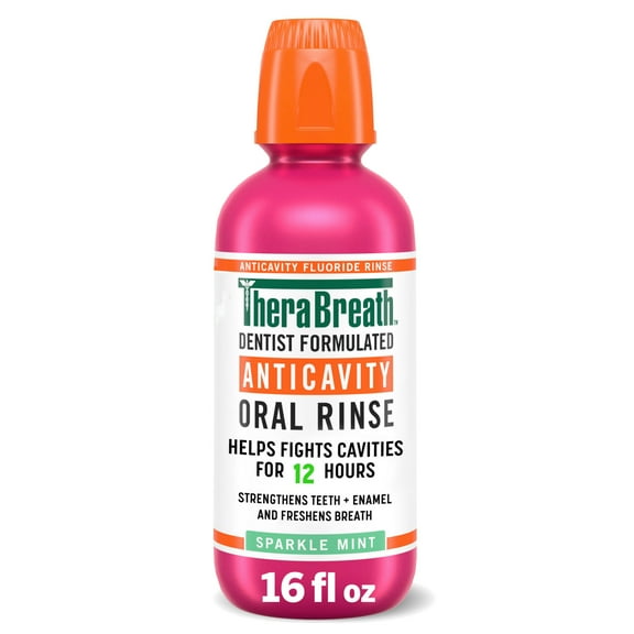 TheraBreath Anticavity Alcohol-Free Mouthwash, Mouthrinse with Fluoride, Sparkle Mint, 16 fl oz