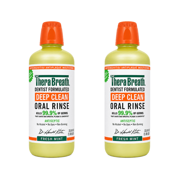 TheraBreath Deep Clean Antiseptic Mouthwash, Fresh Mint, 33.8 oz 2 Pack