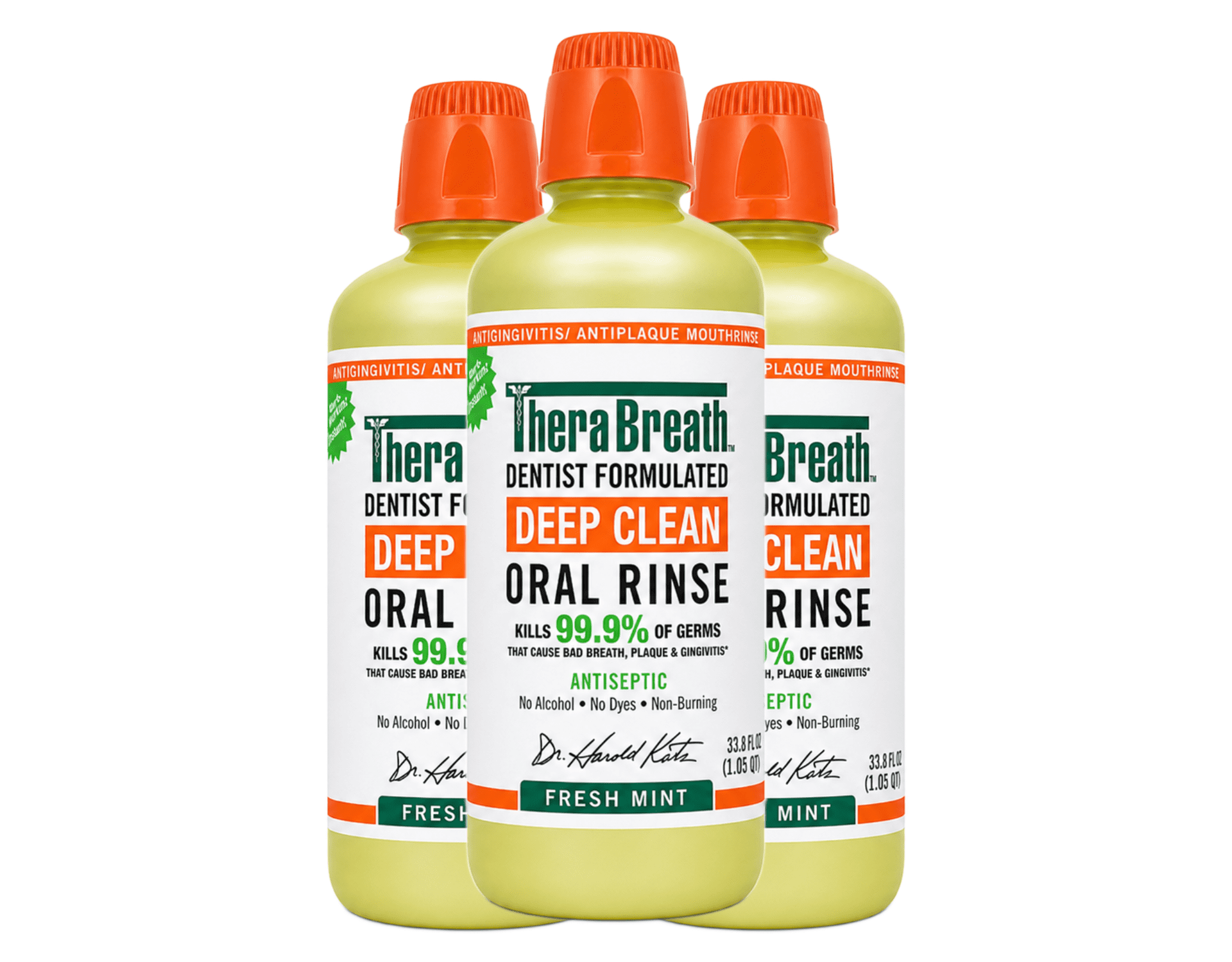 TheraBreath Deep Clean Antiseptic Mouthwash, Fresh Mint, 33.8 oz 3 Pack