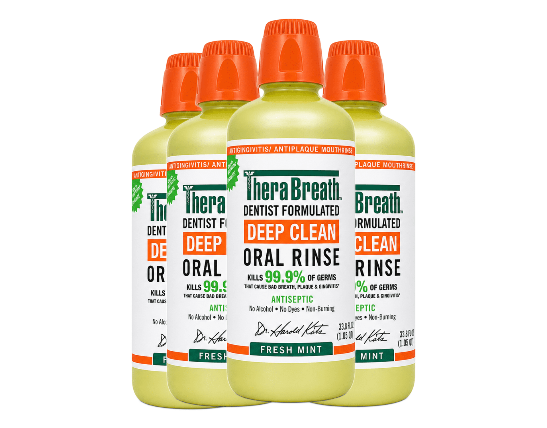 TheraBreath Deep Clean Antiseptic Mouthwash, Fresh Mint, 33.8 oz 4 Pack
