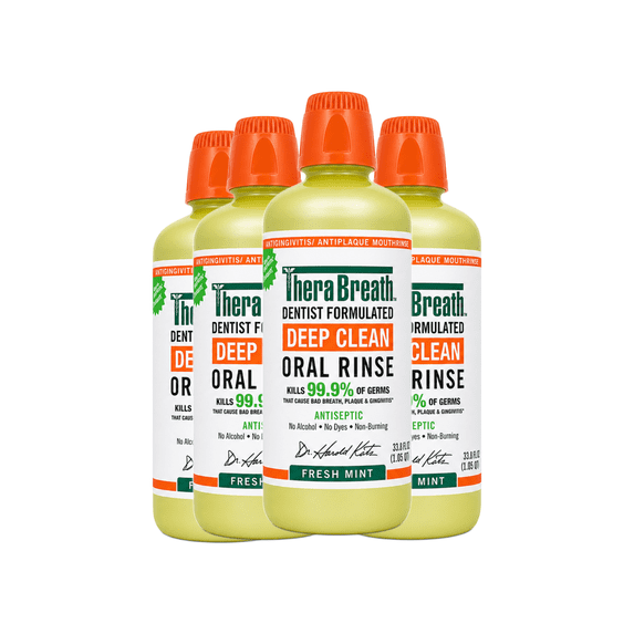 TheraBreath Deep Clean Antiseptic Mouthwash, Fresh Mint, 33.8 oz 4 Pack