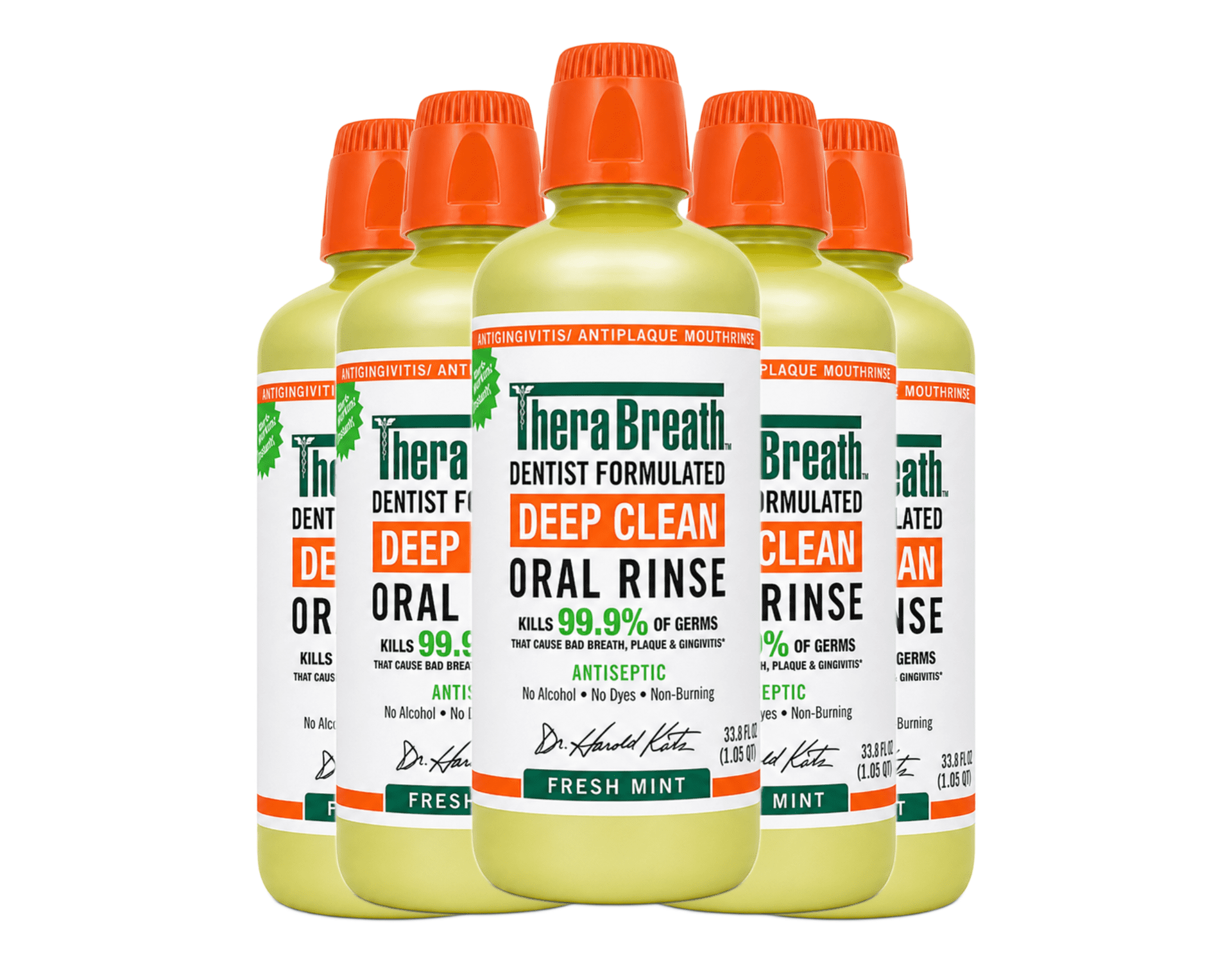 TheraBreath Deep Clean Antiseptic Mouthwash, Fresh Mint, 33.8 oz 5 Pack