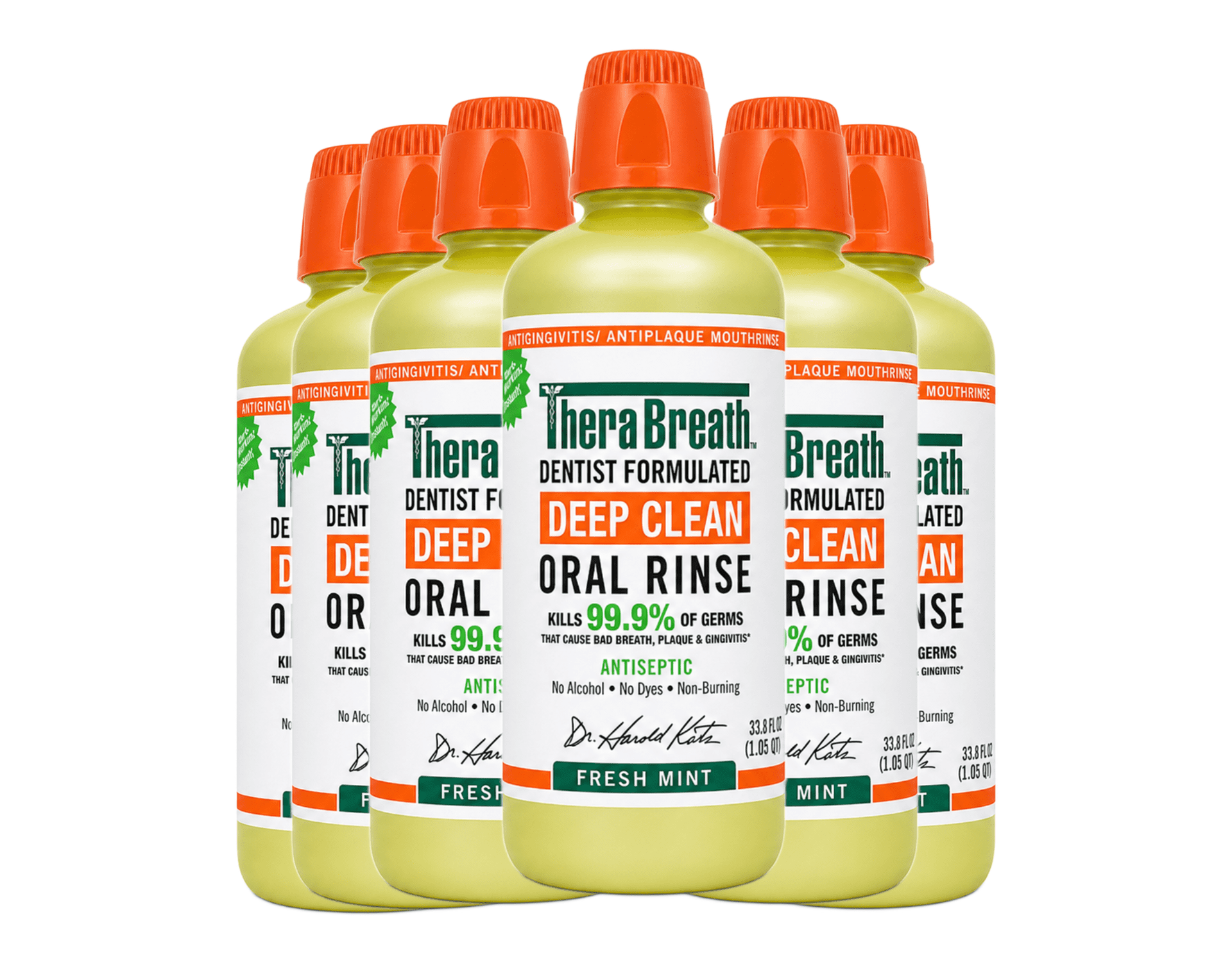 TheraBreath Deep Clean Antiseptic Mouthwash, Fresh Mint, 33.8 oz 6 Pack