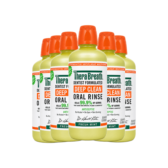 TheraBreath Deep Clean Antiseptic Mouthwash, Fresh Mint, 33.8 oz 6 Pack