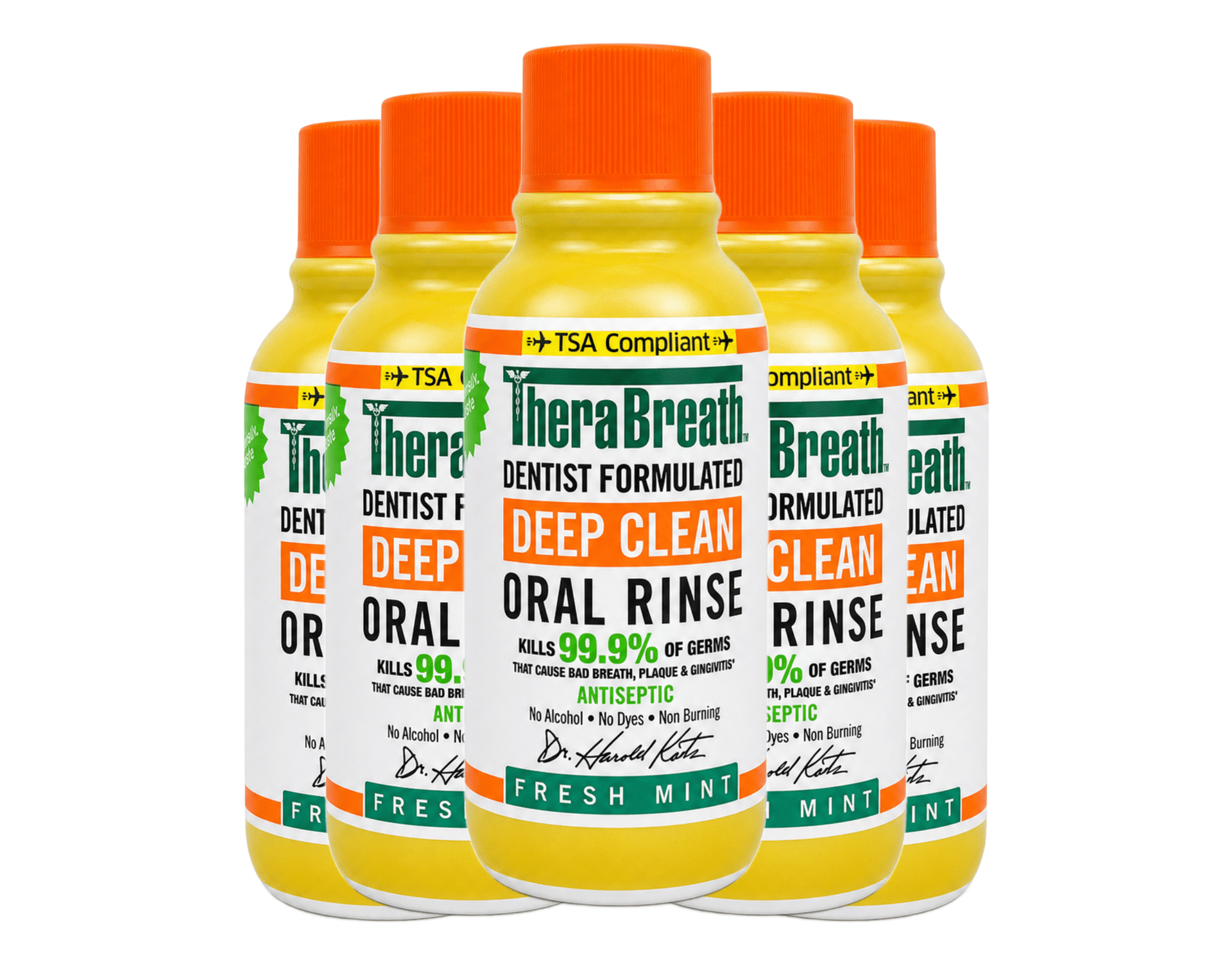 TheraBreath Deep Clean Antiseptic Mouthwash, Fresh Mint, Travel Size 3oz 5 Pack