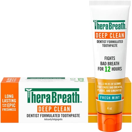 TheraBreath Deep Clean Toothpaste, Anticavity & Gingivitis Protection, Fresh Mint, 4 oz