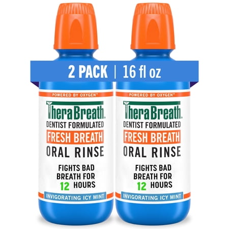 TheraBreath Fresh Breath Oral Rinse, Icy Mint Flavor, Alcohol Free & Non-Burning, 16 fl oz (2 Pack)