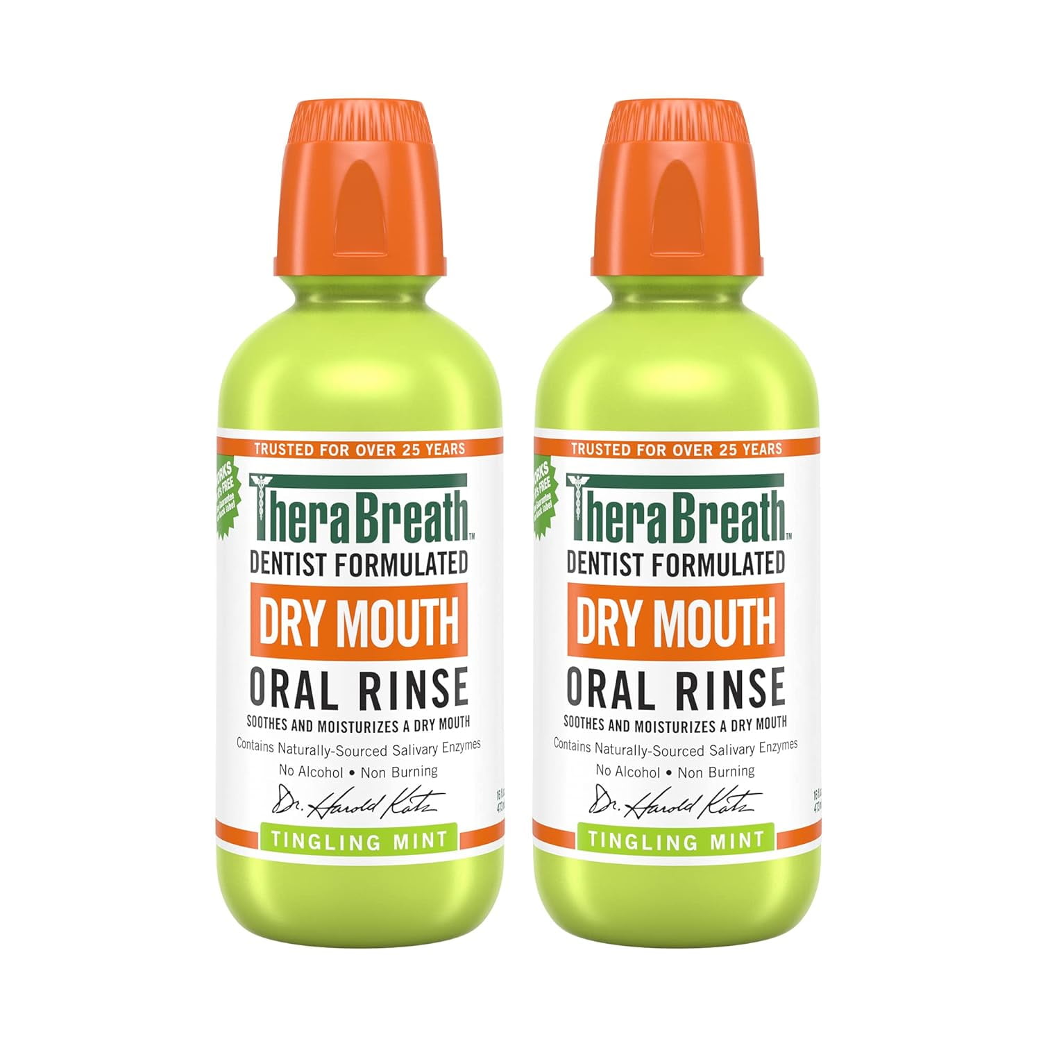 TheraBreath Dry Mouth Dentist Recommended Oral Rinse, Tingling Mint, 16 Ounce (Pack Of 2)
