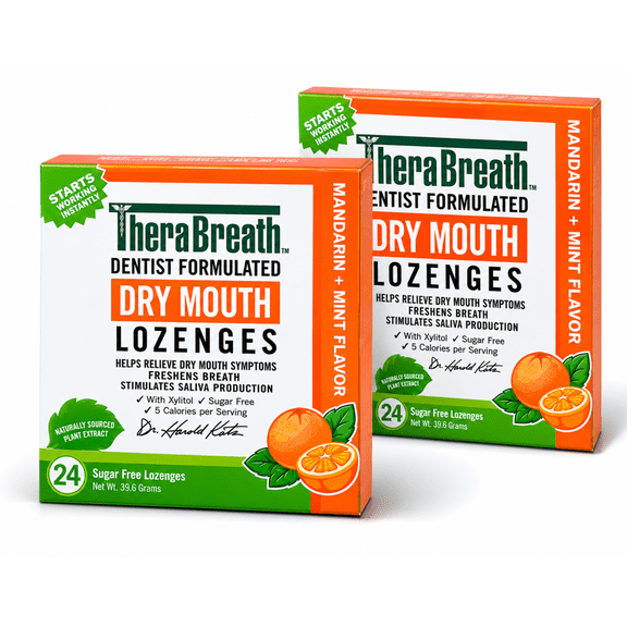 TheraBreath Dry Mouth Lozenges Mandarin Mint 24 Count 2 Pack