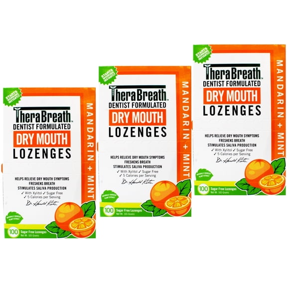 TheraBreath Dry Mouth Lozenges Mandarin & Mint Flavor, 100 Count - 3 Pack