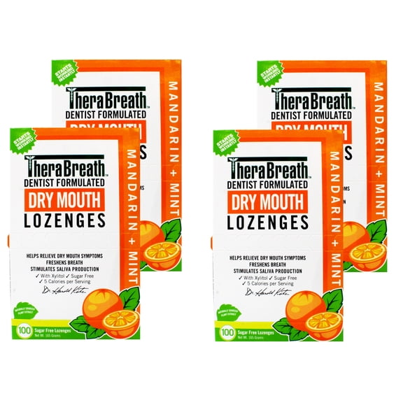 TheraBreath Dry Mouth Lozenges Mandarin & Mint Flavor, 100 Count - 4 Pack