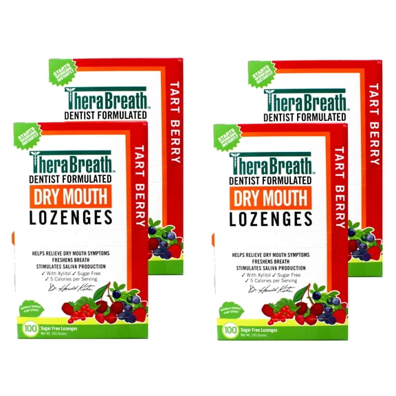 TheraBreath Dry Mouth Lozenges Tart Berry Flavor, 100 Count - 4 Pack