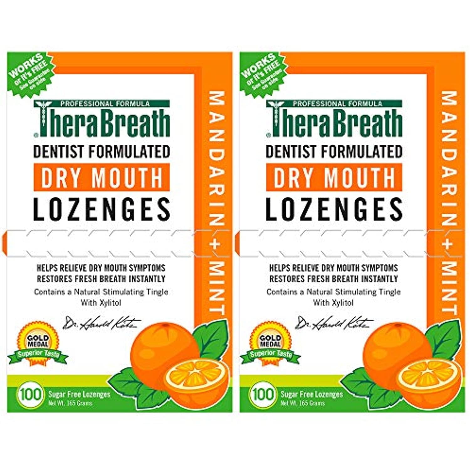 TheraBreath Dry Mouth Lozenges with Zinc, 100 Lozenges, Mandarin Mint, 100 Count (Pack of 2)