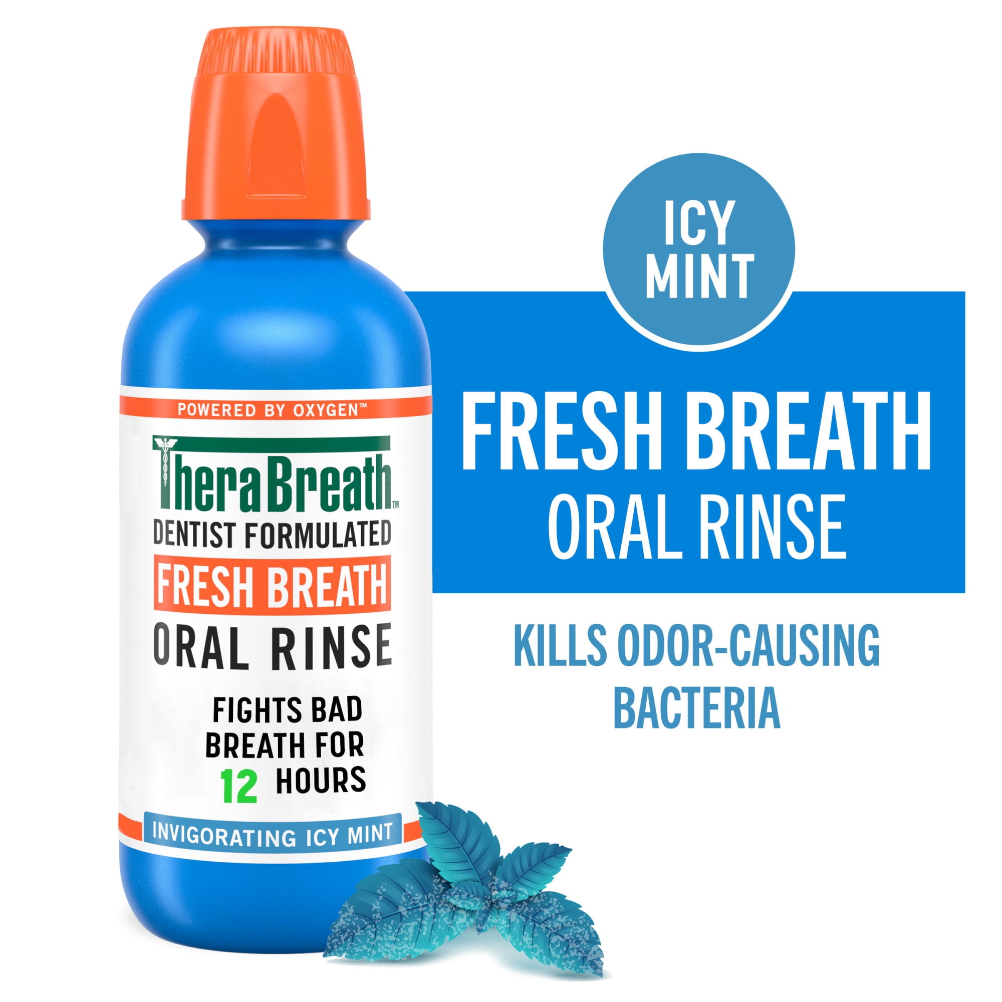 TheraBreath Fresh Breath Alcohol-Free Mouthwash, Mouth Rinse for Adults, Icy Mint, 16 fl oz