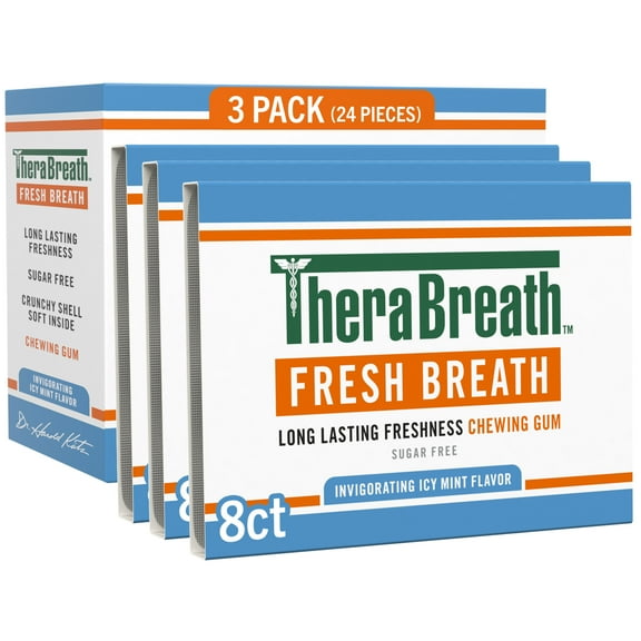 TheraBreath Fresh Breath Chewing Gum for Adults, Icy Mint Flavor, Sugar-Free with Xylitol, 3 Pack